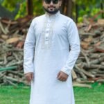 ক্লাসি লুক সাদা ও নেভী ব্লু কালার পাঞ্জাবী